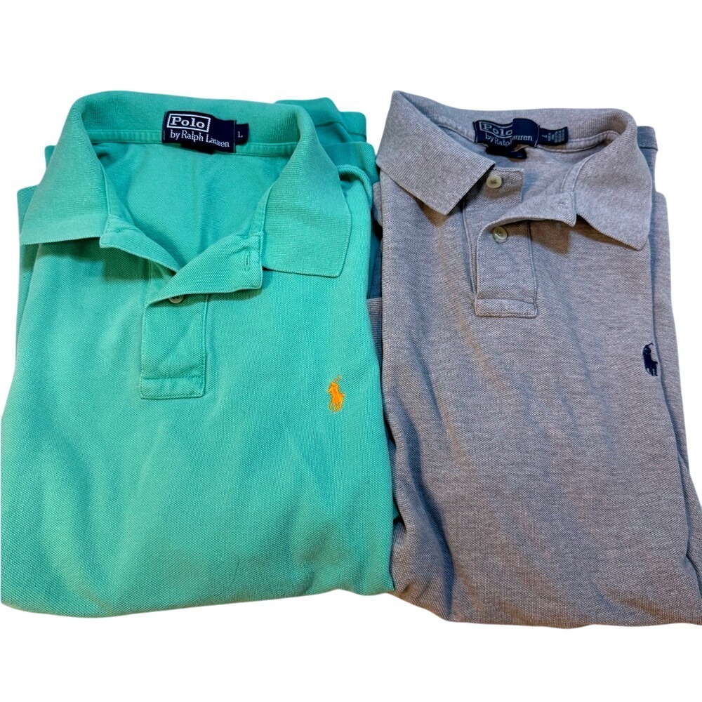 X2 Polo Ralph Lauren Polo Shirts, Large, Teal & Gray.
